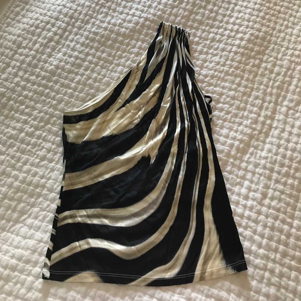 Roberto Cavalli Black and Cream One-Shoulder Top